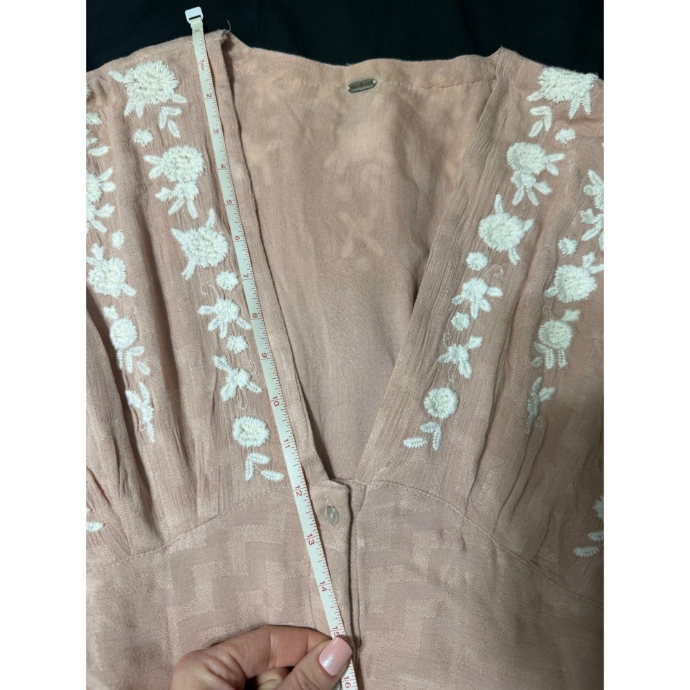 Free People Dusty Rose Embroidered Boho Midi Dress Button Front Pink Womens - Picture 8 of 8
